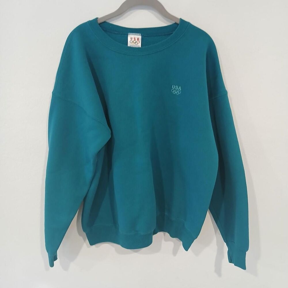 90s USA Olympic Teal Blue Crewneck Sweatshirt Size XL America Retro